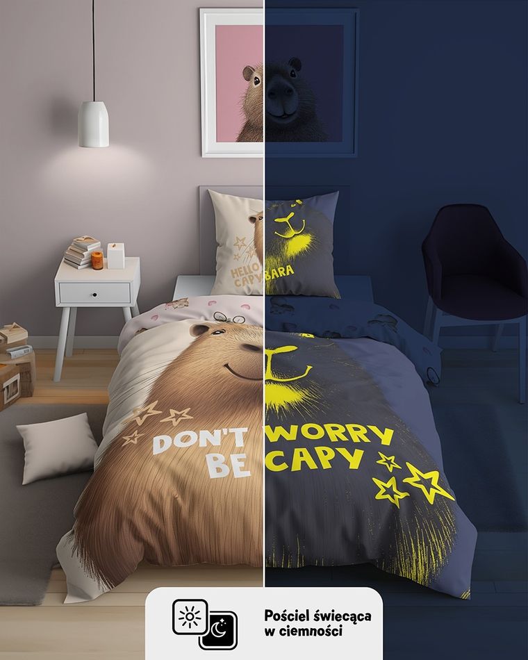 Fluo, komplet pościeli młodzieżowej, 140-200 cm + 70-80 cm, kapibara