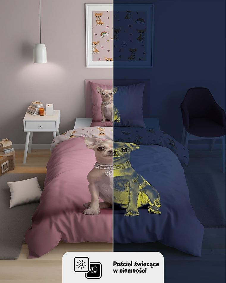 Fluo, komplet pościeli młodzieżowej, 140-200 cm + 70-80 cm, pieski