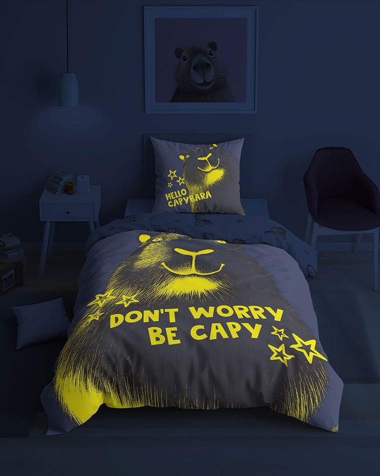 Fluo, komplet pościeli młodzieżowej, 160-200 cm + 70-80 cm, kapibara
