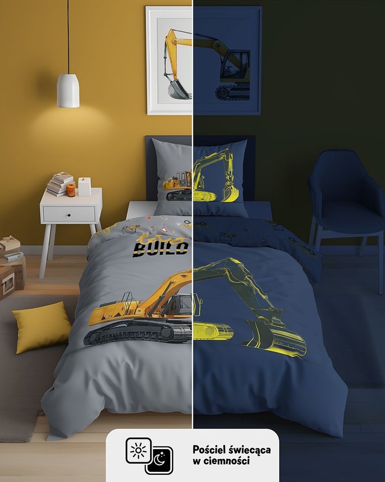 Fluo, komplet pościeli młodzieżowej, 160-200 cm + 70-80 cm, koparka