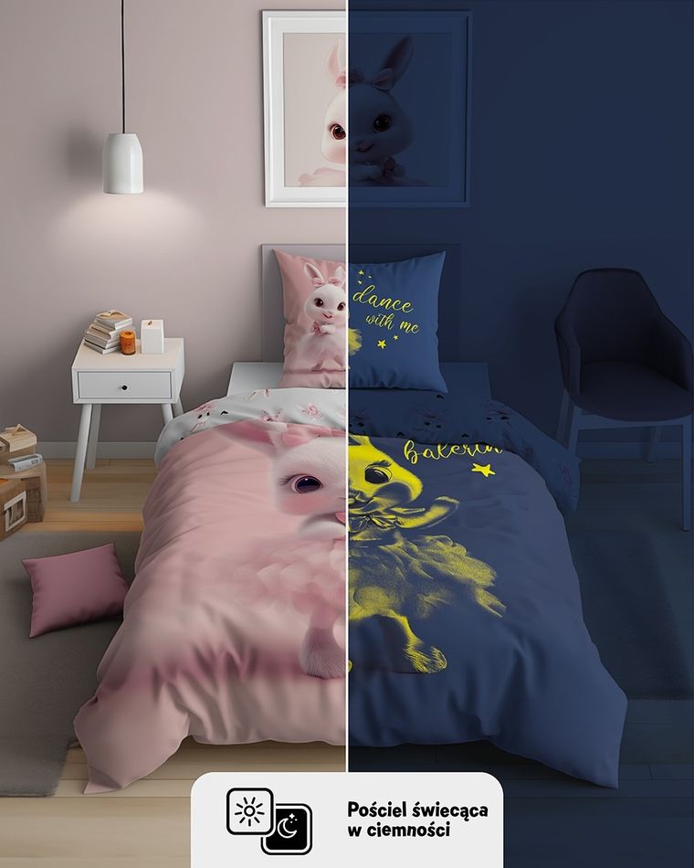 Fluo, komplet pościeli młodzieżowej, 160-200 cm + 70-80 cm, królik
