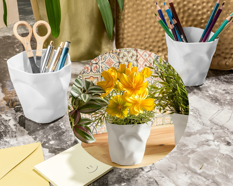 Gadget Master, przybornik i doniczki, zgniecione kubeczki, 3 szt.