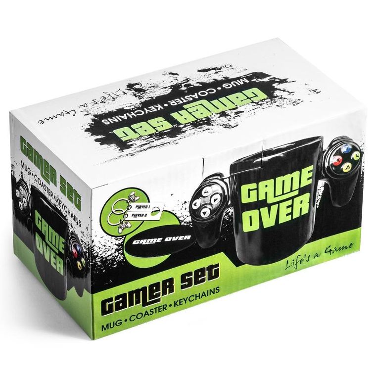 Gadget Master, zestaw gracza, Game Over: kubek, podkładka, breloki