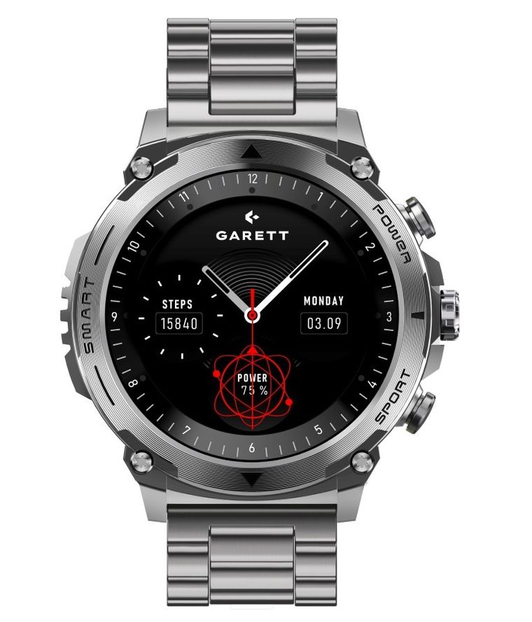 Garett, Atom, smartwatch, srebrny stalowy