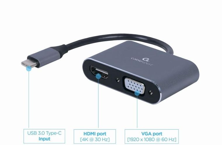 Gembird, adapter, USB-C/HDMI, VGA