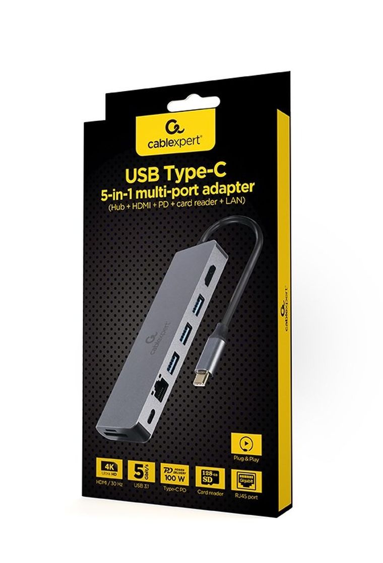 Gembird, multi adapter USB-C, 5w1