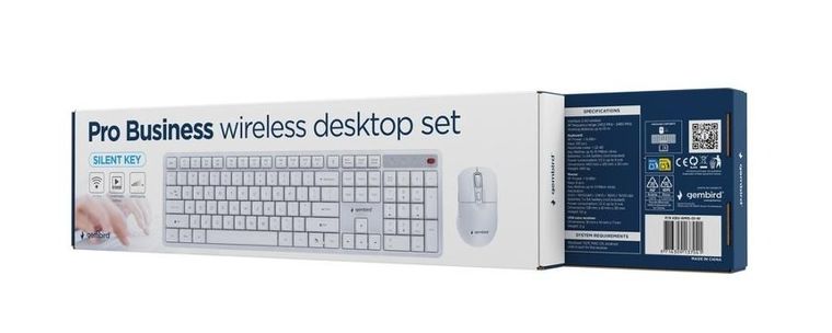 Gembird, Silent Key Pro Business, zestaw bezprzewodowy, klawiatura i mysz, biały, układ US
