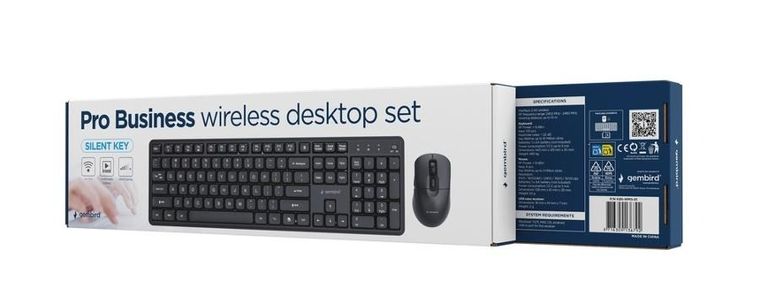 Gembird, Silent Key Pro Business, zestaw bezprzewodowy, klawiatura i mysz, czarny, układ US