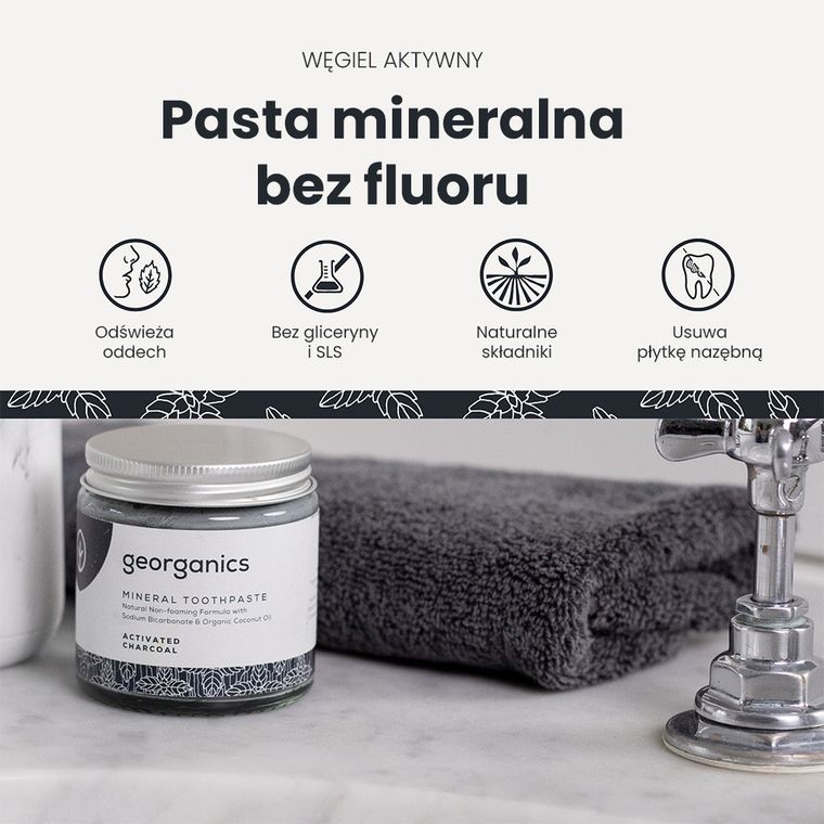 Georganics, Mineralna pasta do zębów w słoiku, Activated Charcoal, 60 ml