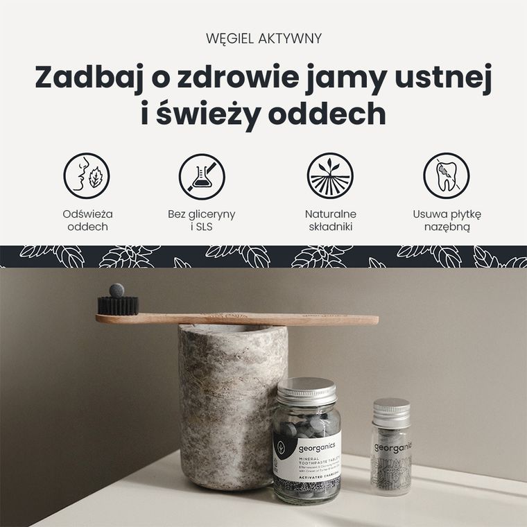 Georganics, naturalne tabletki do mycia zębów, Activated Charcoal, 120 tabletek