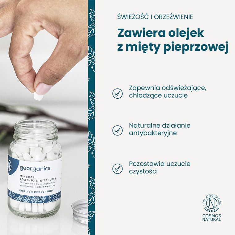 Georganics, naturalne tabletki do mycia zębów, English Peppermint, 120 tabletek