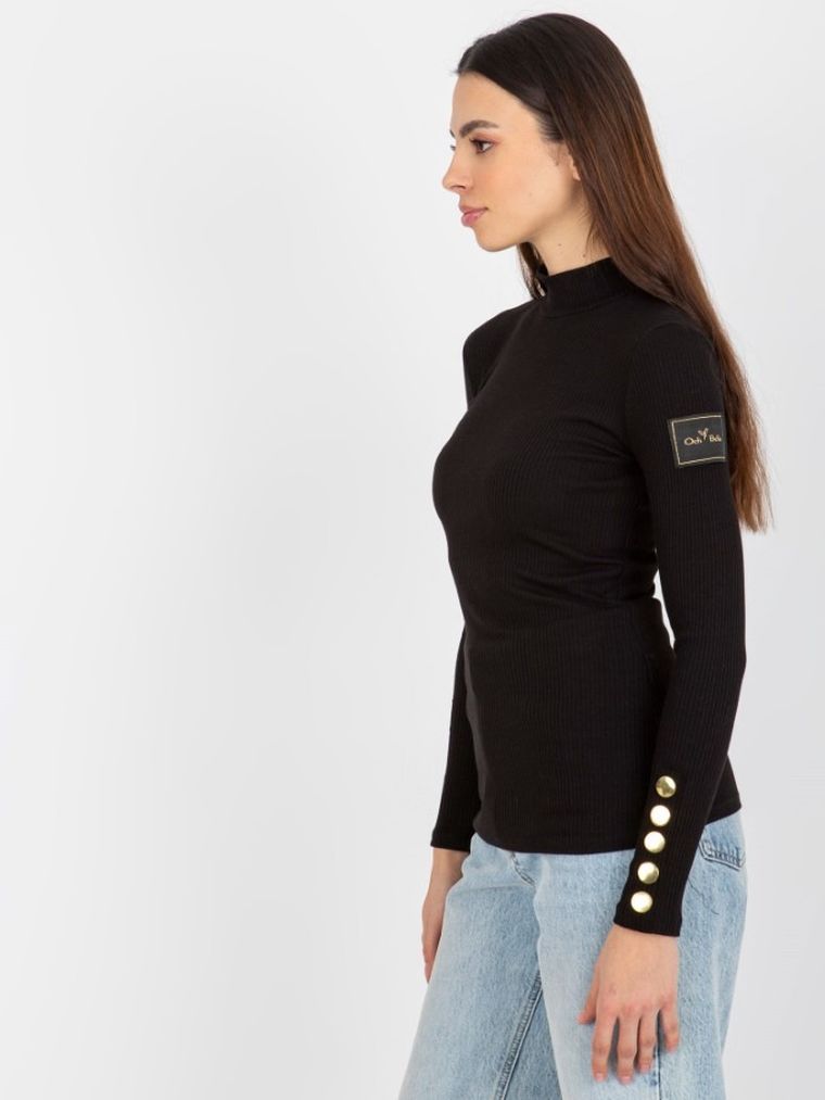 Golf damski z długim rękawem, prążkowany, czarny, Och Bella