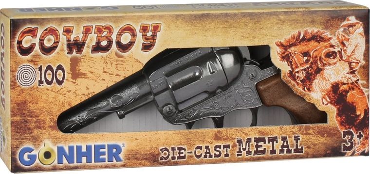 Gonher, rewolwer kowbojski, metalowy, 100 strzałowy