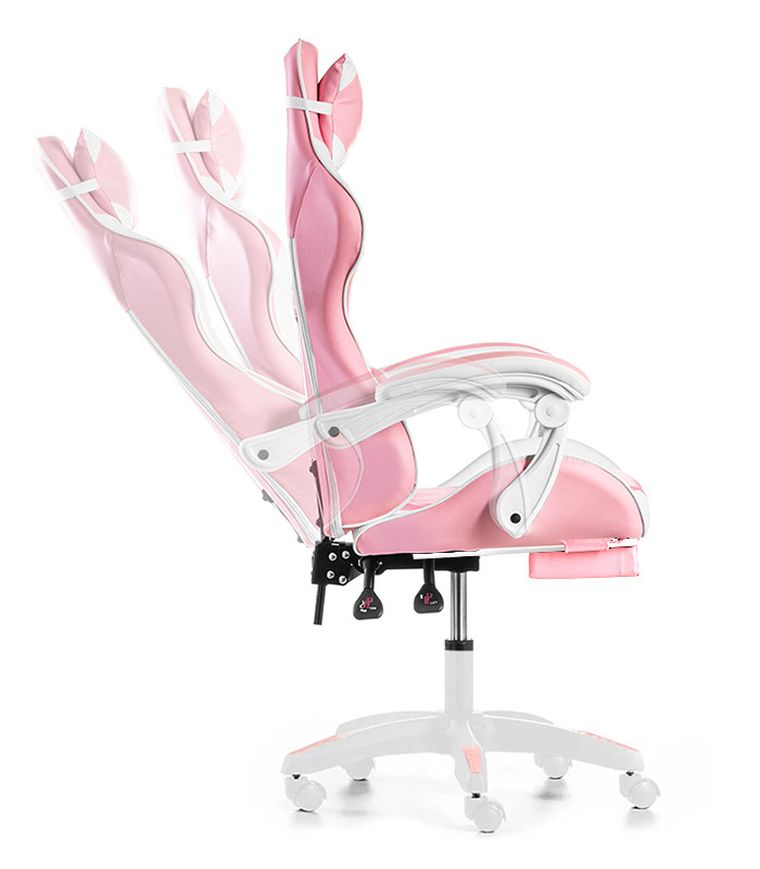 Gordon Trade, fotel gamingowy z podnóżkiem, regulowany, poduszka masująca, różowy-biały