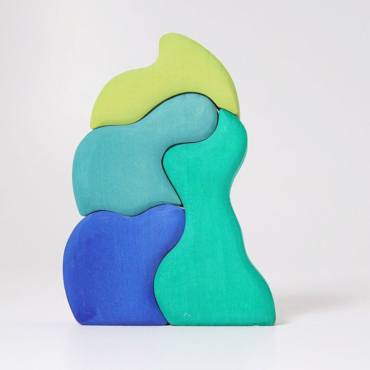 Grimm's, kształty wodne, klocki drewniane, niebieskie