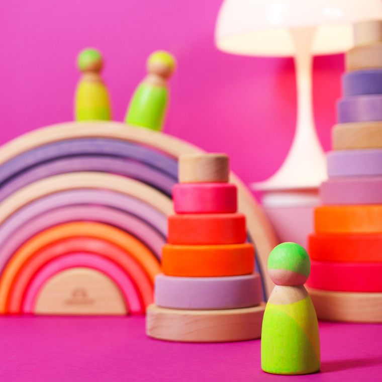 Grimms, Przyjaciele, drewniane figurki, neon green, 3 szt.