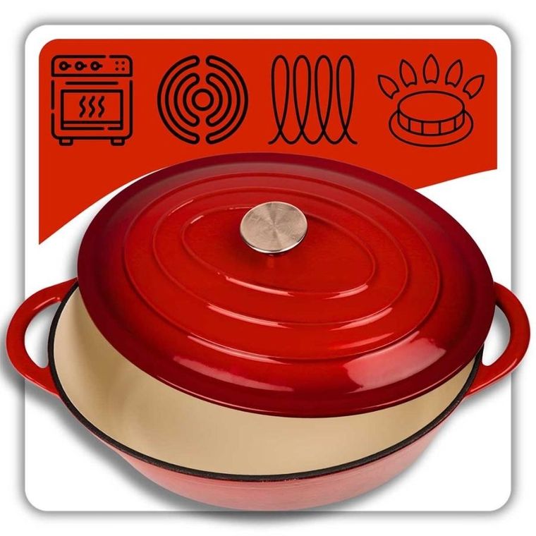 Hage, brytfanna żeliwna, emaliowana, gęsiarka, czerwona, 6l