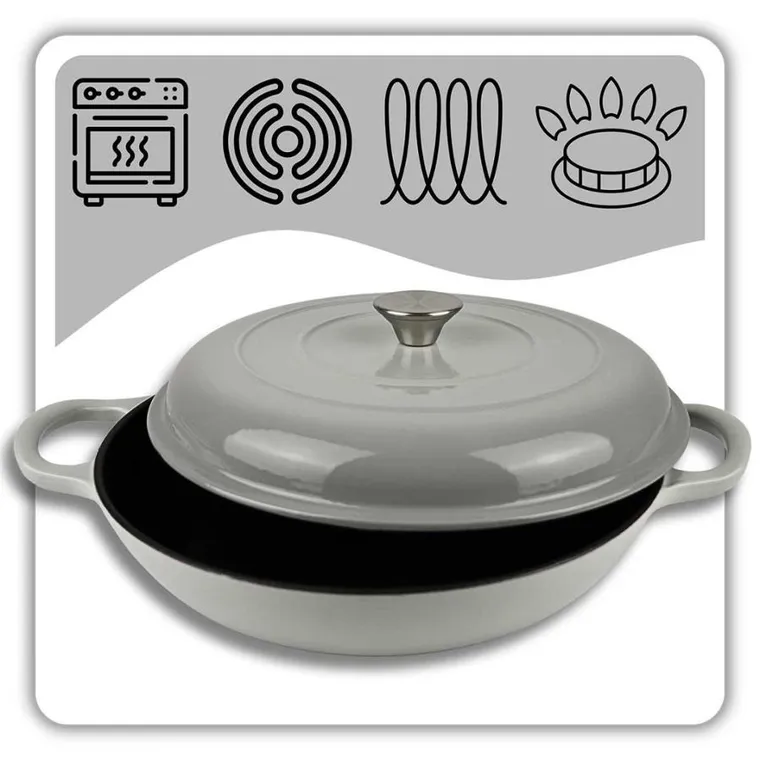 Hage, emaliowany garnek, płaski, żeliwny, szary, 30 cm, 3l