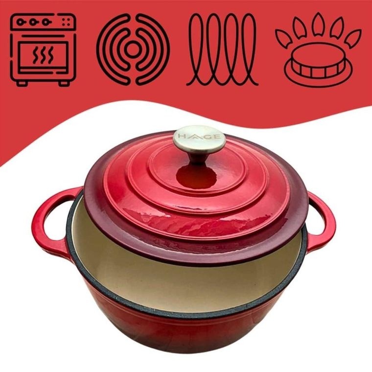 Hage, garnek żeliwny, emaliowany, czerwony, 22 cm, 3l