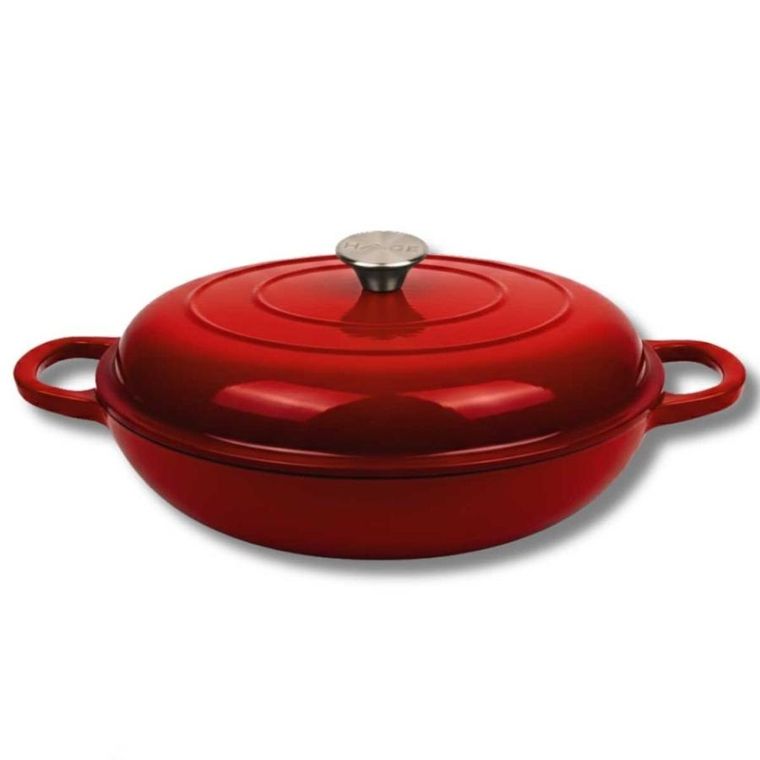 Hage, garnek żeliwny, emaliowany, płaski, czerwony, 30 cm, 3l