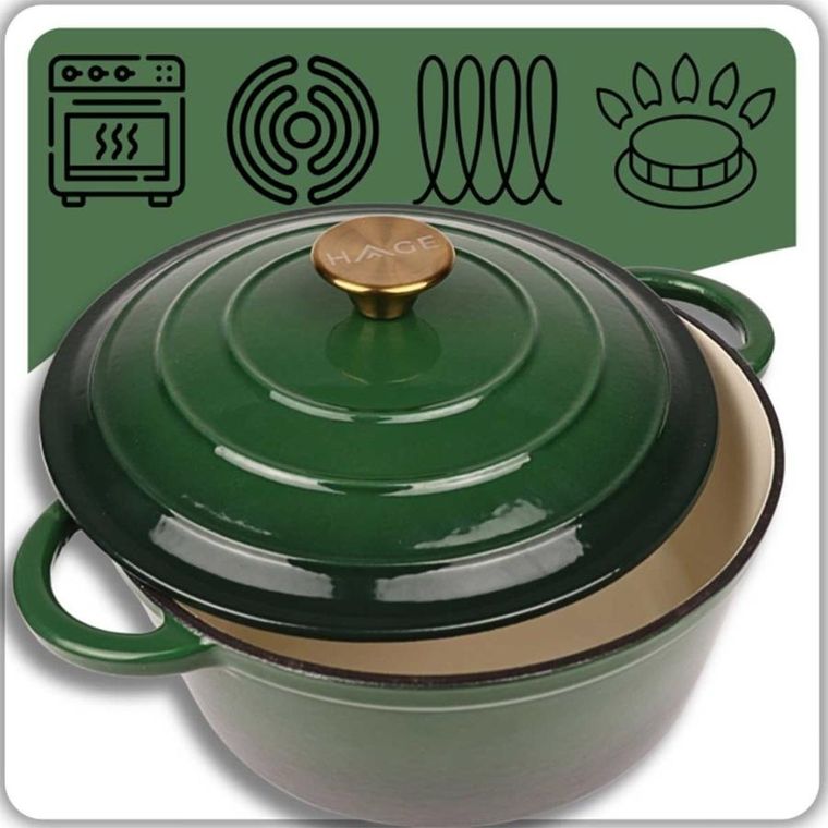 Hage, garnek żeliwny, emaliowany, zielony, 26 cm, 5l