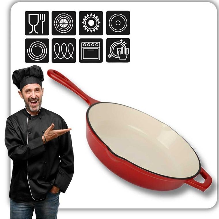 Hage, patelnia żeliwna, emaliowana, czerwona, 26 cm