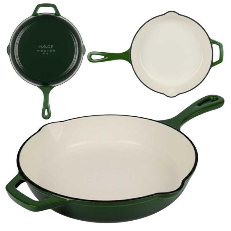 Hage, patelnia żeliwna, emaliowana, zielona, 26 cm