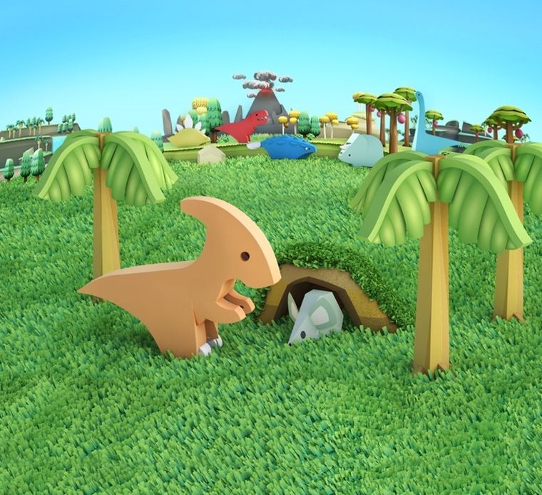 HalfToys, magnetyczna figurka do składania z makietą, Dinozaur Parazaurolof, 7 elementów