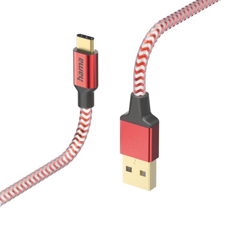 Hama, kabel ładujący/data, reflected, USB type-c - USB-a, 1.5m, czerwony