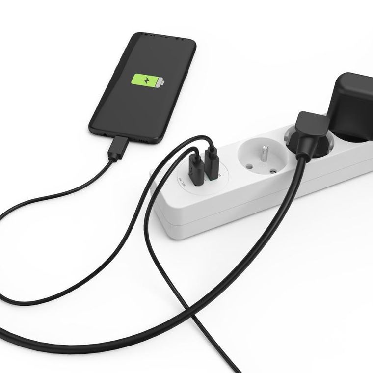 Hama, listwa zasilająca, 3 gniazdka + 2xUSB C/A
