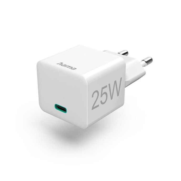 Hama, Power Delivery, Qualcomm Quick Charge, ładowarka sieciowa mini, USB-C, 25W, biała