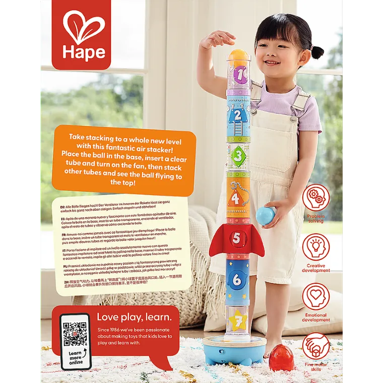 Hape, Rakieta, wieża, układanka z piłeczkami, interkatywna, 12 elementów