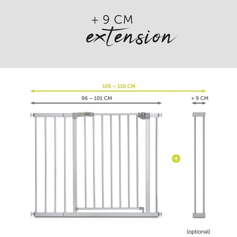 Hauck, Stop N Safe 2, bramka zabezpieczająca, 21 cm rozszerzenie, srebrna