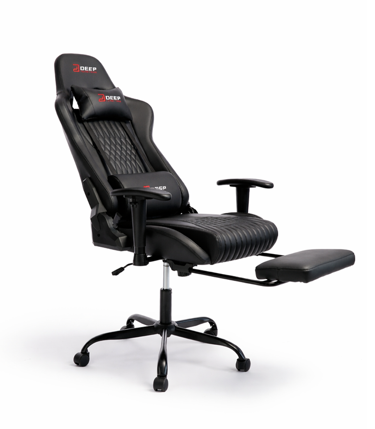 Hedo, fotel gamingowy z podnóżkiem, czarny