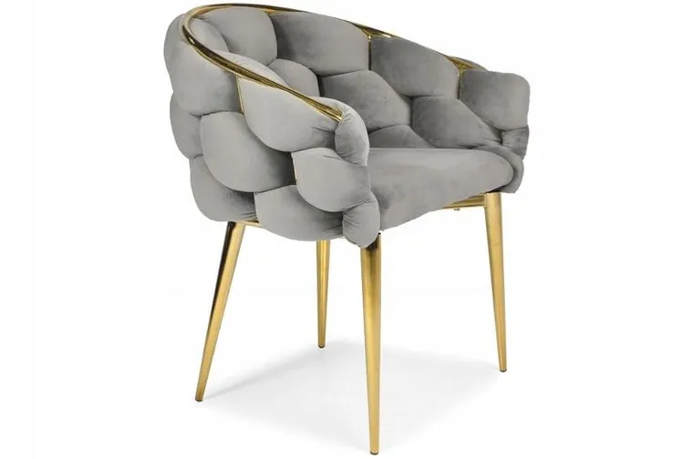 Hedo, Glamour, krzesło welurowe, złote nogi, szare