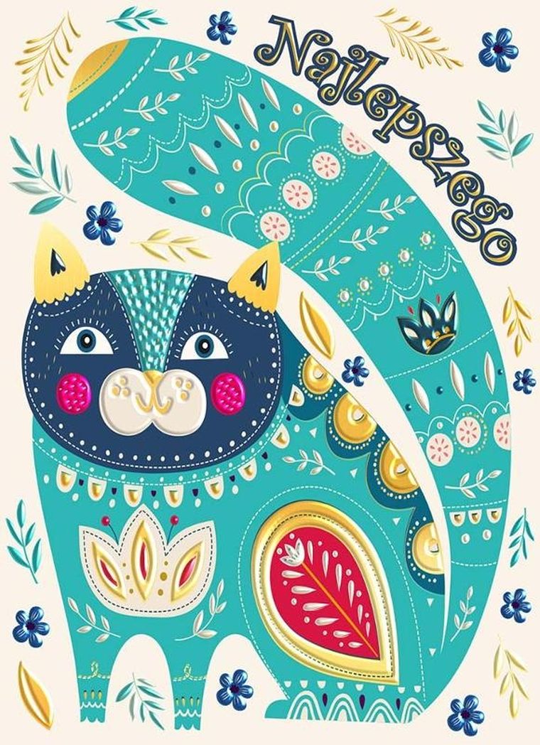 Henry, karnet B6 z kopertą, złocony, turkusowy kot