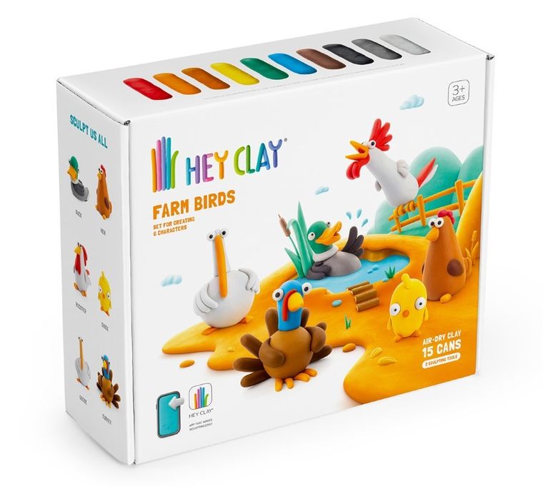 Hey Clay, Ptaki z farmy, masa plastyczna, 15 szt.