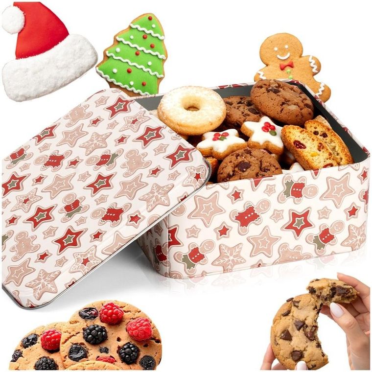 Hit, pojemnik na ciastka, metalowy, puszka świąteczna, 15-15-6,5 cm