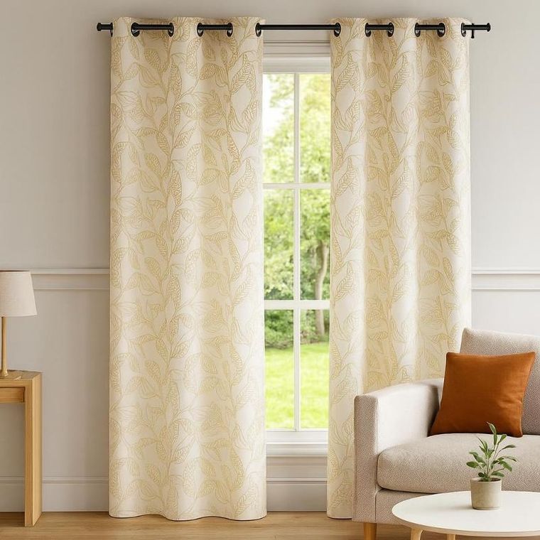 Home Styling Collection, Aner, zasłona z nadrukiem beżowych liści, 260-140 cm