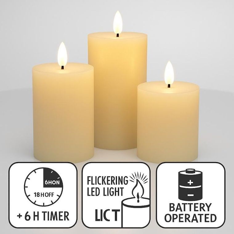 Home Styling Collection, dekoracyjne świece LED 7,5 cm, 3 szt.