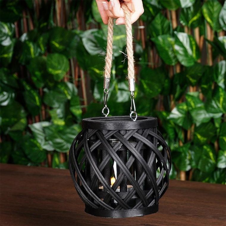 Home Styling Collection, lampion na świeczkę, bambusowy, czarny, 14,5-14 cm