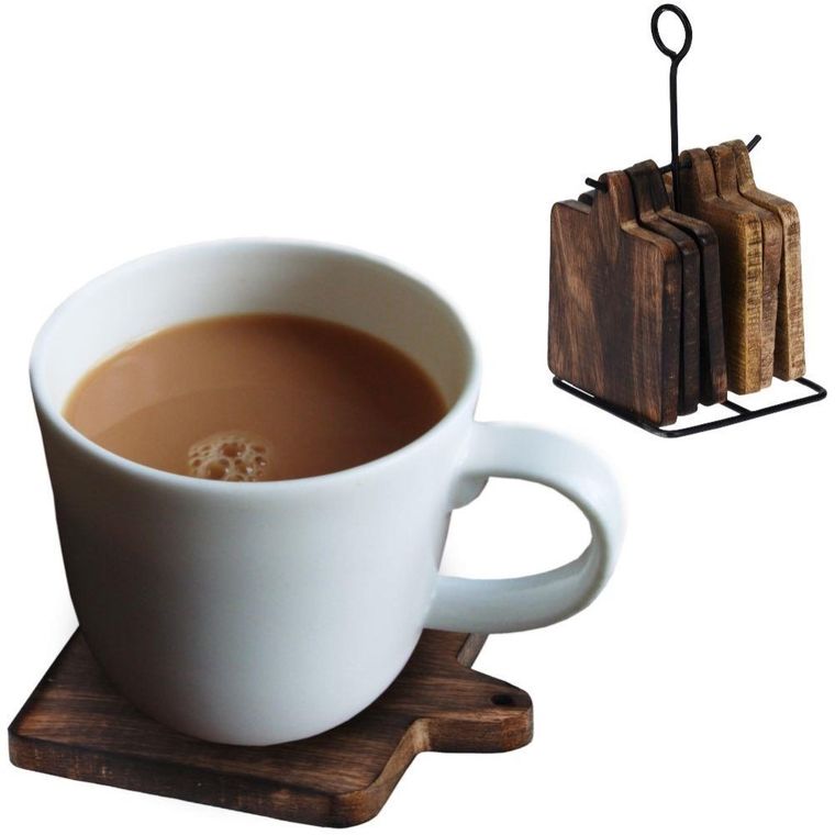 Home Styling Collection, podstawka drewniana, 6 szt. + stojak metalowy