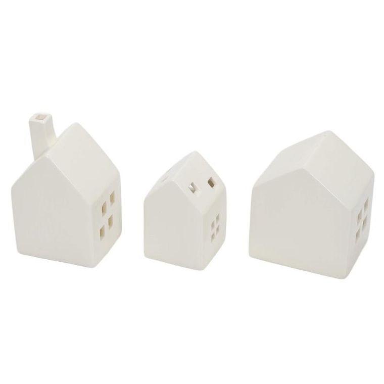 Home Styling Collection, Scandi, ceramiczne domki led, 3 ozdoby świetlne