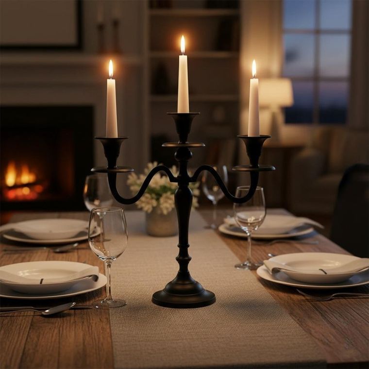 Home Styling Collection, świecznik kandelabr, 3-ramienny, czarny, 30 cm