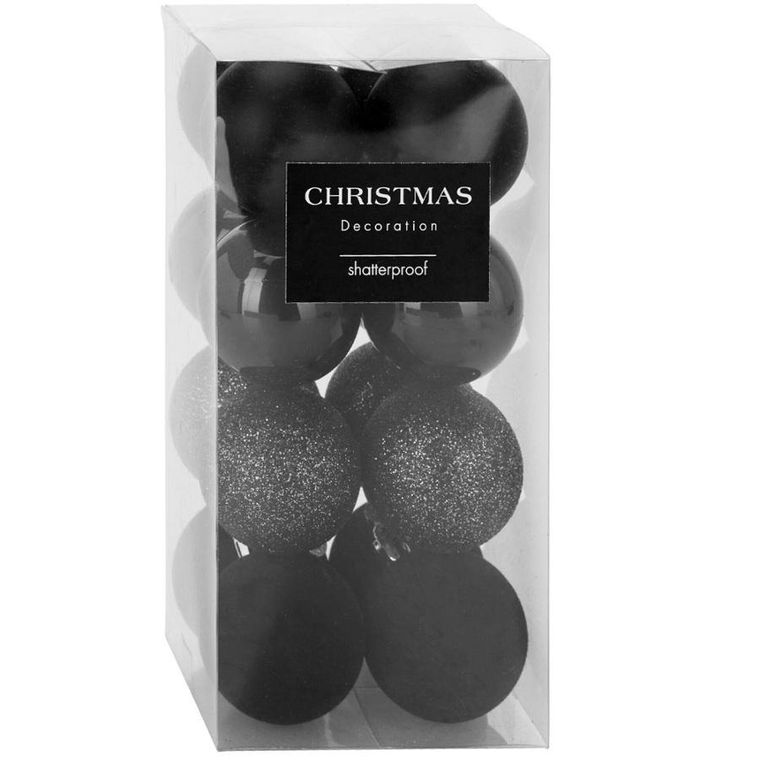Home Styling Decoration, bombki choinkowe, nietłukące, czarne, 5 cm, 16 szt.