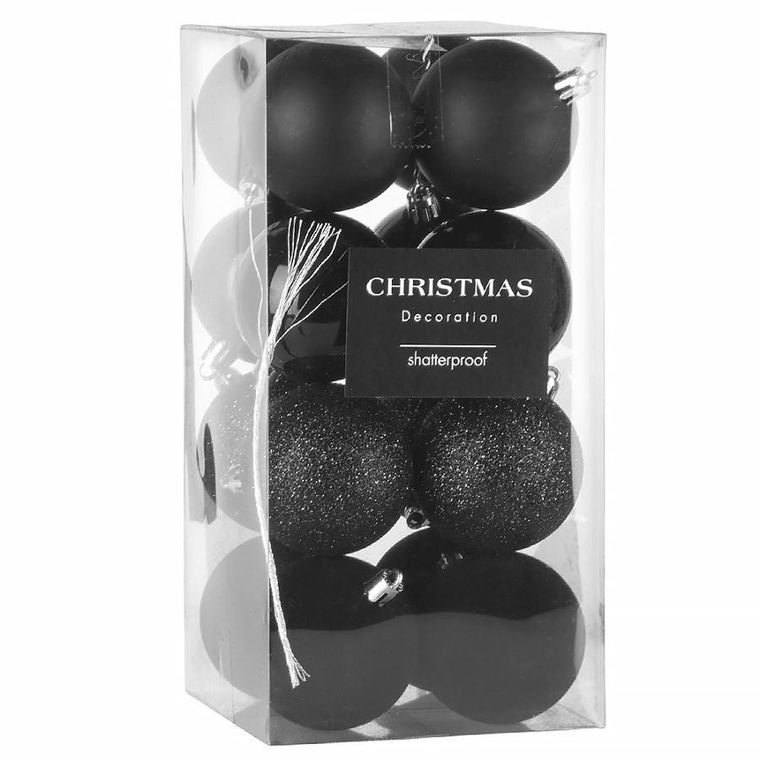 Home Styling Decoration, bombki choinkowe, nietłukące, czarne, 6 cm, 16 szt.