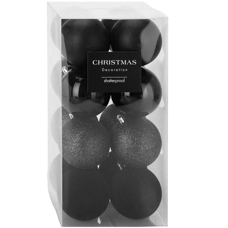 Home Styling Decoration, bombki choinkowe, nietłukące, czarne, 8 cm, 16 szt.