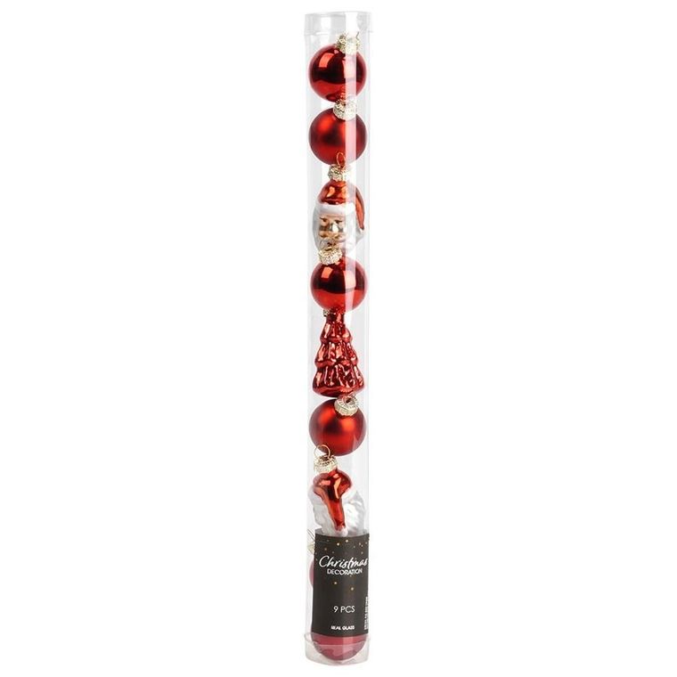 Home Styling Decoration, bombki choinkowe, nietłukące, czerwone, 3/5 cm, 9 szt.
