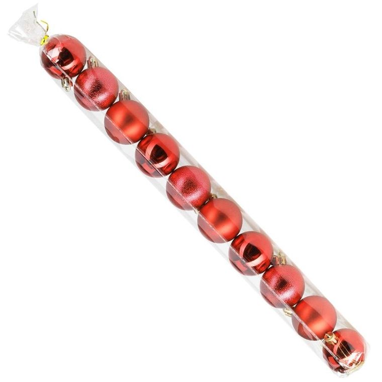 Home Styling Decoration, bombki choinkowe, nietłukące, czerwone, 5 cm, 10 szt.