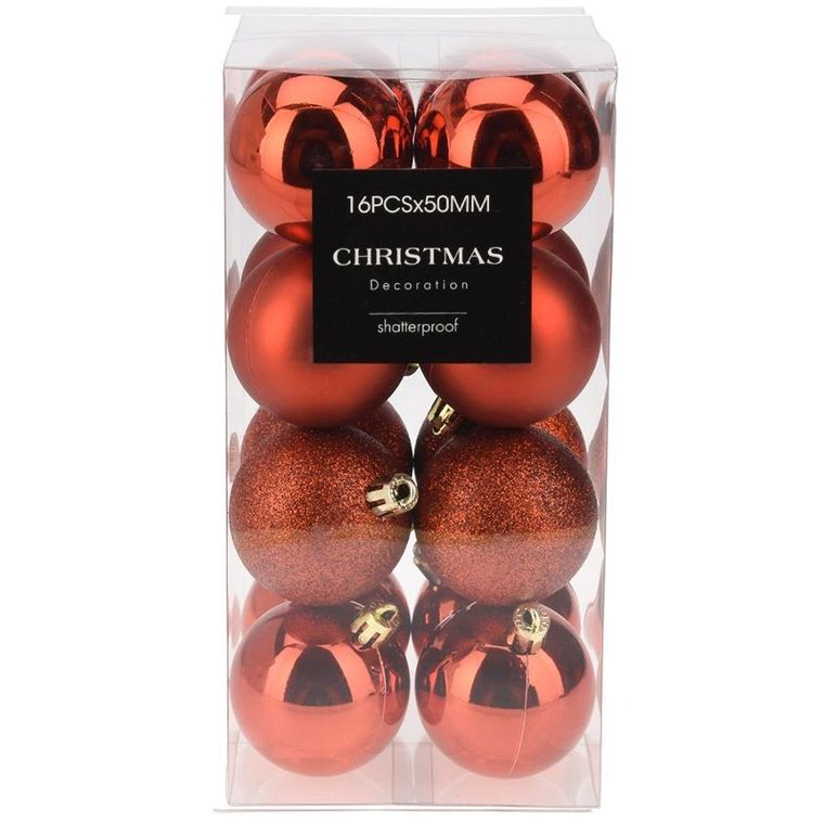 Home Styling Decoration, bombki choinkowe, nietłukące, czerwone, 5 cm, 16 szt.